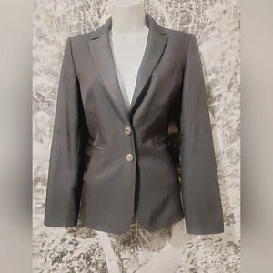 💚5/$25 TAHARI Arthur S Levine Pinstripe Black Feminine Fitted Blazer Jacket 2